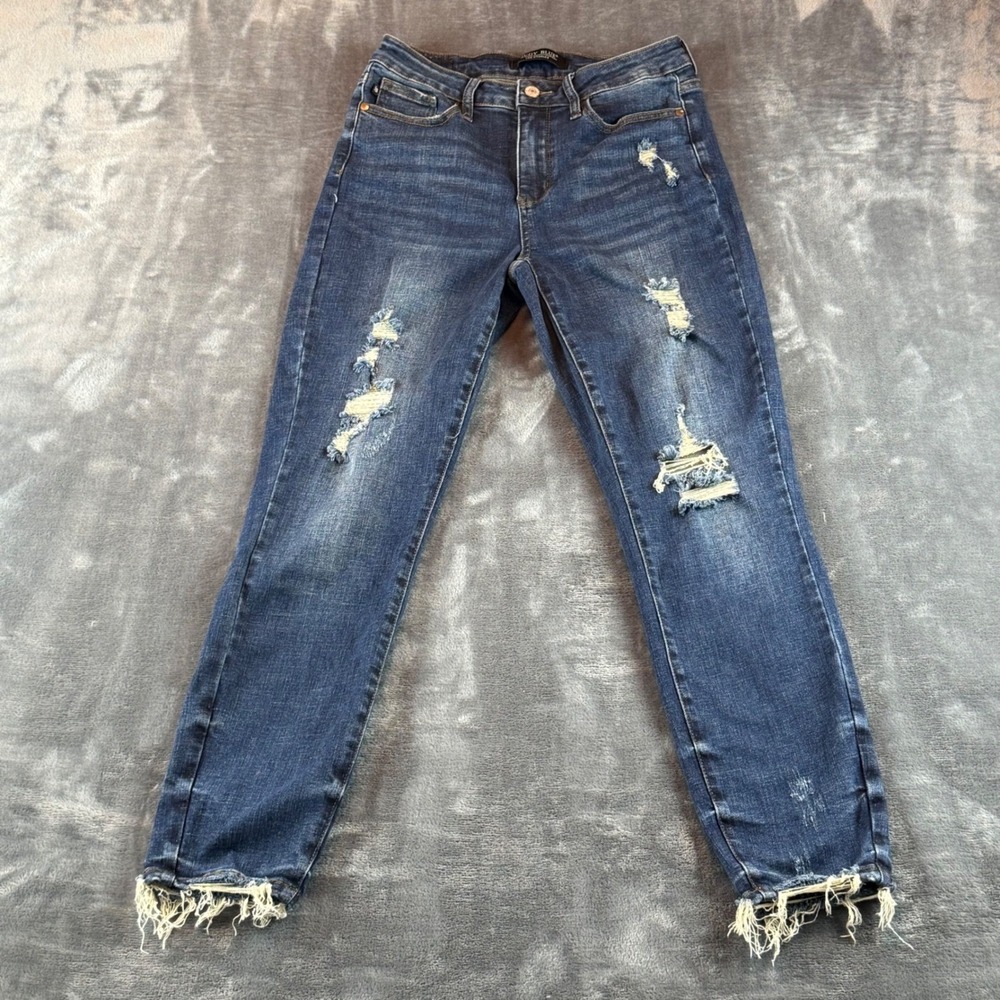 Judy Blue Women's Jeans Relaxed‎ Fit Size 5/27 Distressed Dark Wash Mid Rise